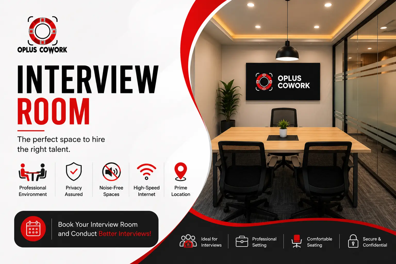 Interview Room on Rent | Private Hiring Space | Oplus Cowork